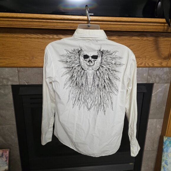 Affliction Style Y2K Skull Vintage Carbou Black Men's Button-Down 100% Cotton - Picture 2 of 3